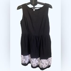 New York & Company Fit & Flare Black Dress sleeveless with embroidered White Hem